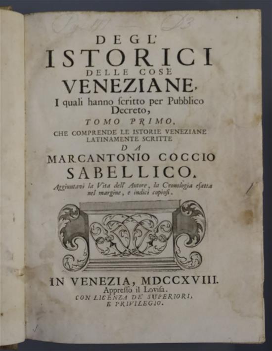 Venice: Bembo, Pietro; Paruta, Paolo and Sabellico - Degl Istorici Delle Cose Veneziane ..., qto, 10 vols in 11,